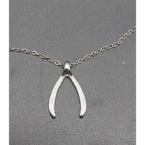 JBD Stainless Steel Wishbone Pendant Necklace SIlver Tone Dainty Signed 17" Long